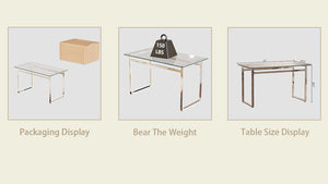 English Elm 51" Modern Minimalist Rectangular Glass Dining Table for 4-6, 8mm Tempered Top with Chrome Legs, Sleek Desk W3732P369039