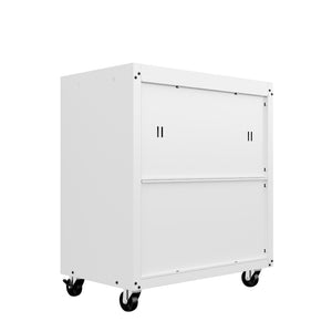 English Elm Rolling Metal Garage Cabinet with Locking Doors Diamond Texture Industrial Storage White B365P398221