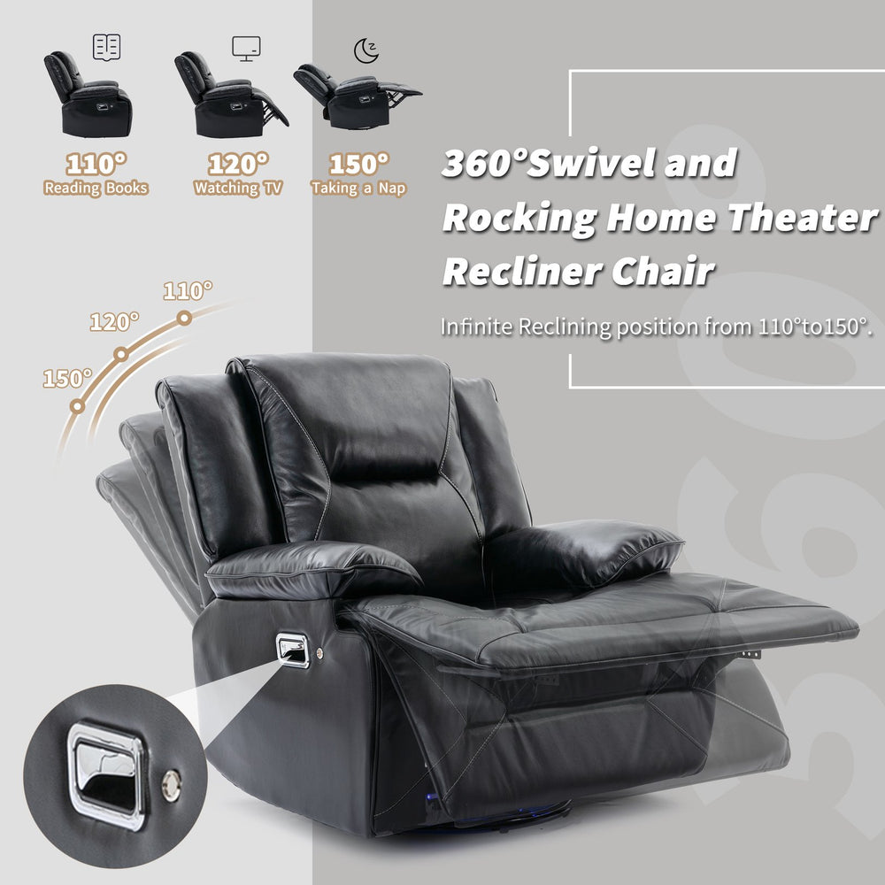 English Elm 3 Seater Home Theater Recliner with LED Accent Strip, Dual Cup Holders, Gel Leather Comfort Luxury Black WF323623AAB