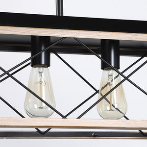 English Elm 32" Oak Industrial 5-Light Pendant Chandelier Rustic Metal Cage, Height Adjustable, E26 Compatible, UL Listed W2312P368671