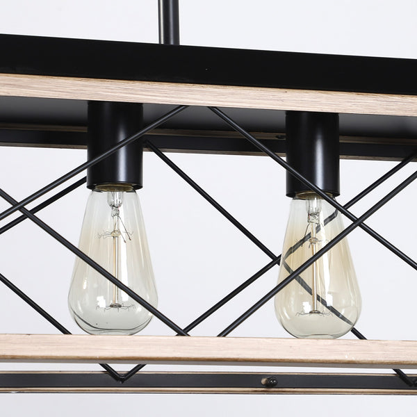 English Elm 32" Oak Industrial 5-Light Pendant Chandelier Rustic Metal Cage, Height Adjustable, E26 Compatible, UL Listed W2312P368671