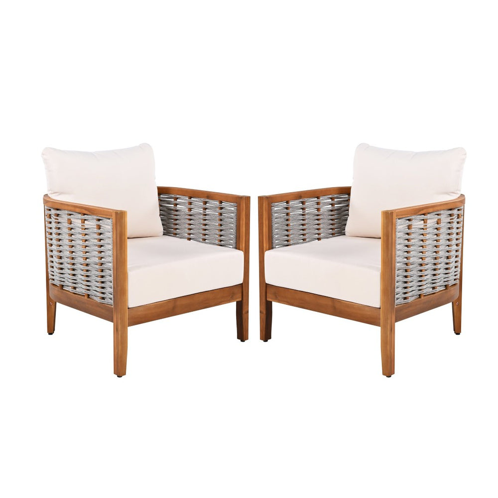 English Elm Outdoor Acacia Wood Tub Chair Woven Rope Deep Seating with Cushions for Patio Garden N780P245859G-2