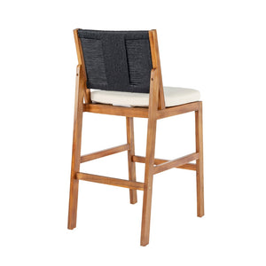 English Elm Outdoor Acacia Wood Barstools Set of 2 Wicker Back Patio Seating with Cushions Black,Cream,Teak N773P358719R