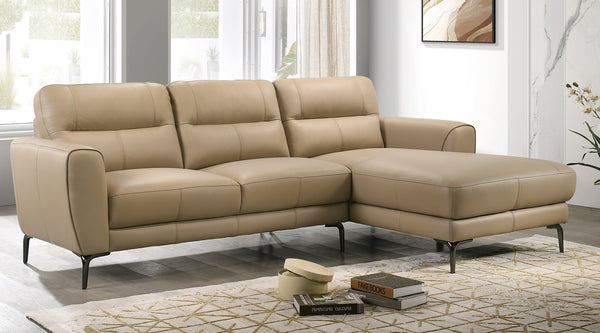 English Elm Top Top Grain Leather 2-Piece Sectional Sofa with Right-Facing Chaise, Tight-Back Stitching, Luxurious Upholstery taupe 60.9 L x 37.5 W x 30 H B011S01485