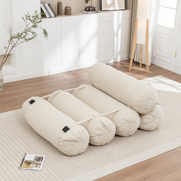 English Elm Adjustable Corduroy Floor Sofa with 5 Modular Cylinders for Custom Lounging and Ultimate Comfort Beige W1170P365603