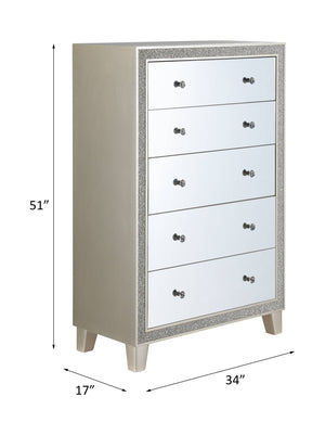 English Elm Sliverfluff Mirrored & Champagne Finish Chest with Acrylic Accents, Felt-Lined Drawer, Durable KD Legs B2726P271967