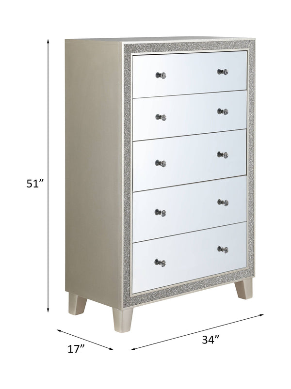 English Elm Sliverfluff Mirrored & Champagne Finish Chest with Acrylic Accents, Felt-Lined Drawer, Durable KD Legs B2726P271967