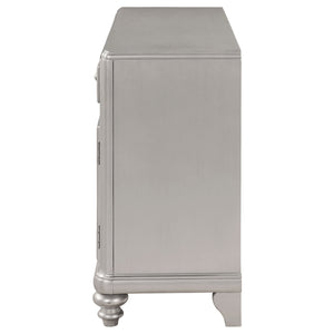 English Elm Mendelsohn Metallic Platinum Mirrored 5-Drawer Server with 2 Doors — Glam Art Deco Sideboard, Storage B062P353469
