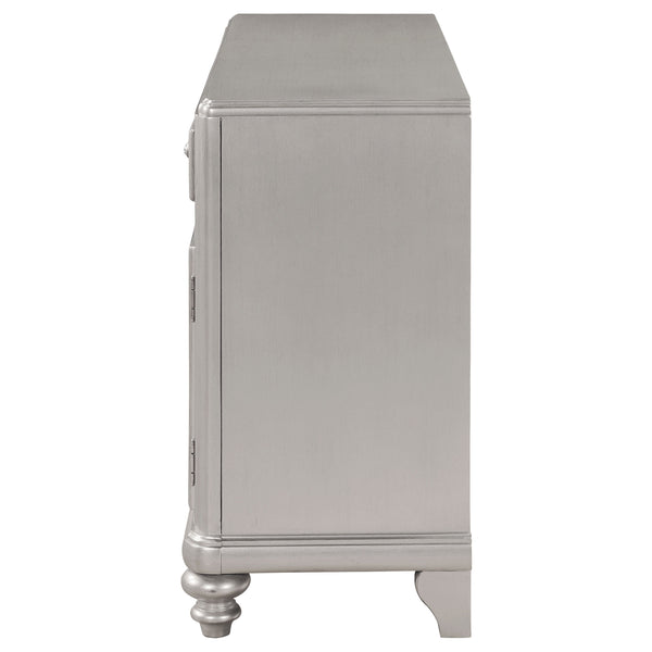 English Elm Mendelsohn Metallic Platinum Mirrored 5-Drawer Server with 2 Doors — Glam Art Deco Sideboard, Storage B062P353469