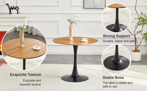 English Elm Round Faux Marble Tulip Pedestal Dining Table Mid Century Modern for Small Bistro Spaces Black,Wood W2920P405350