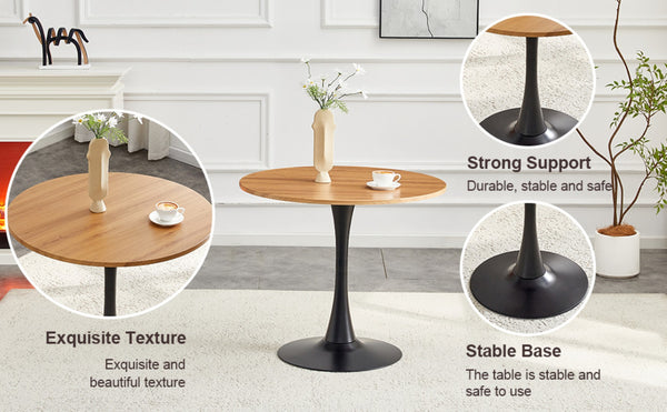 English Elm Round Faux Marble Tulip Pedestal Dining Table Mid Century Modern for Small Bistro Spaces Black,Wood W2920P405350