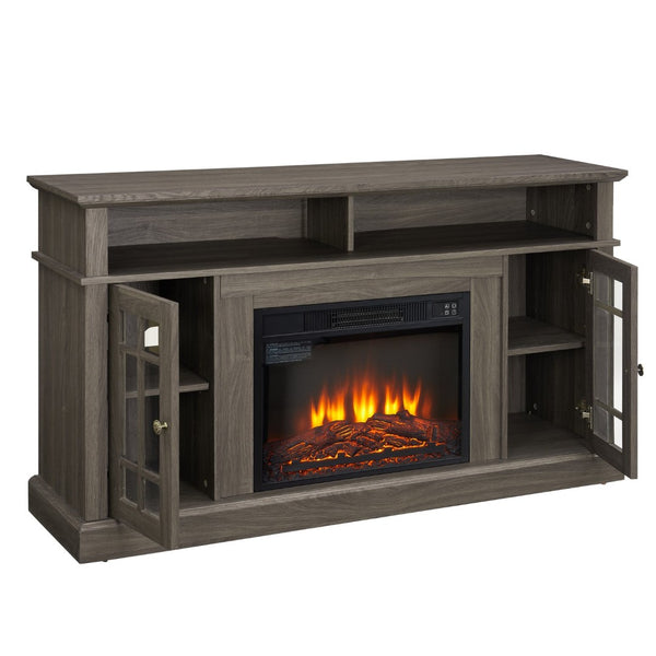 English Elm Classic Fireplace Entertainment Console with Glass Doors and Walnut Finish for Large Tvs W2275S00028