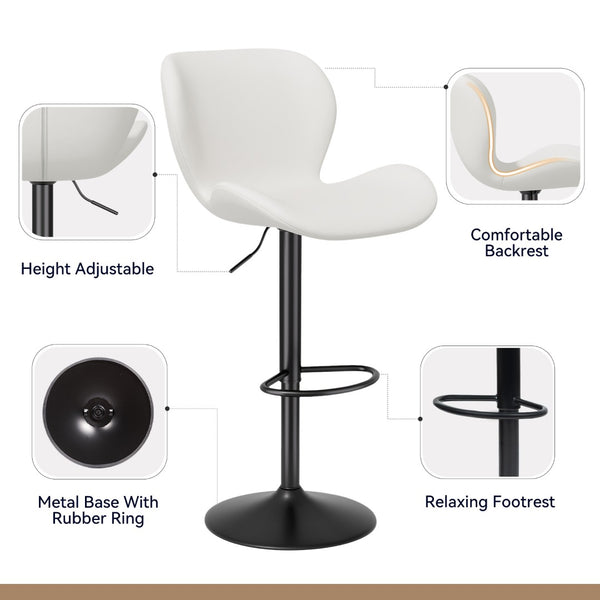 English Elm Swivel Bar Stools Set Of 2 - Modern Pu Leather Adjustable Height Stools For Kitchen & Bar Use T3950P396424-GIGA