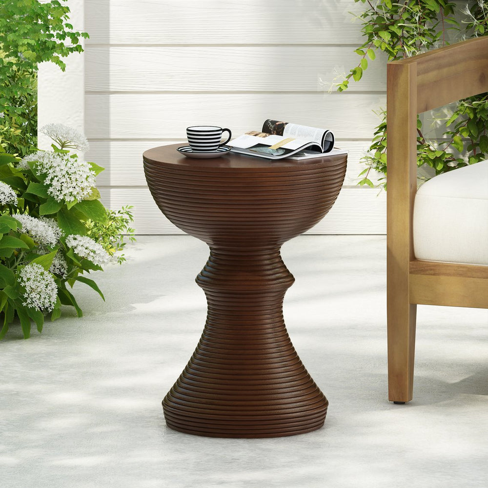 English Elm Christopher Knight Home® - 16" Ribbed Brown Concrete Outdoor Side Table Hourglass Design — Lightweight, Weather-Resistant Accent Piece (Natural) N767P192100W