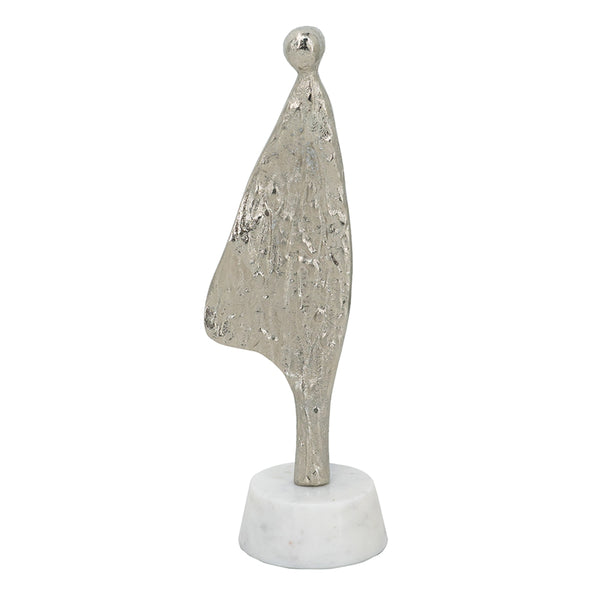 English Elm 3x2.5x11" Abstract Aluminum Figurine on White Marble Base, Silver Finish Modern Minimalist Decor W2078P314964