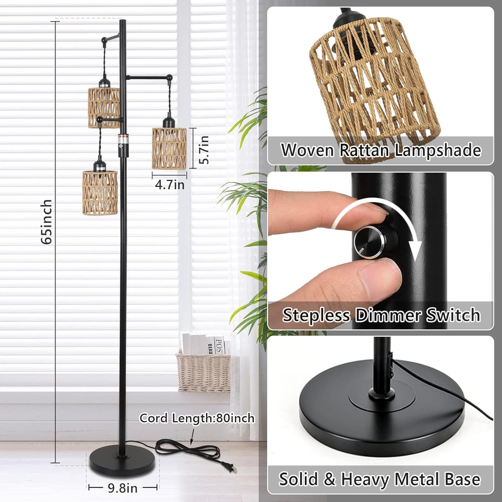 English Elm Floor Lamp - Elegant Rattan Design With Stepless Dimming, Perfect For Cozy Home Décor & Lighting W2738P185406