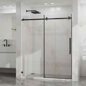 English Elm Goodyo 60"X72" Frameless Sliding Shower Door - Sleek Matte Black Tempered Glass & Easy-Clean Design D163118740