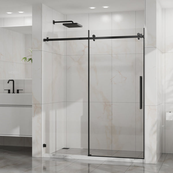 English Elm Goodyo 60"X72" Frameless Sliding Shower Door - Sleek Matte Black Tempered Glass & Easy-Clean Design D163118740