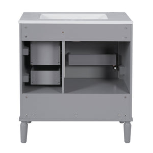 English Elm 30" Elegant Bathroom Vanity with Ceramic Sink, Soft-Close Door & 3 Drawers, Gold Handles, Durable Finish Gray N729P184479E