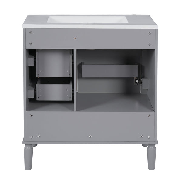 English Elm 30" Elegant Bathroom Vanity with Ceramic Sink, Soft-Close Door & 3 Drawers, Gold Handles, Durable Finish Gray N729P184479E