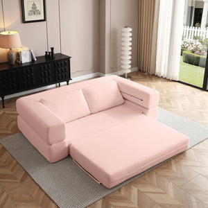 English Elm 81'' Corduroy Floor Sofa Convertible Loveseat Futon Sleeper with Foam Fill and Pillows Light Pink W1117P459735
