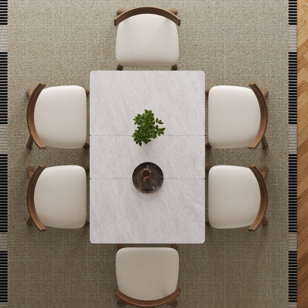 English Elm Retractable Rock Slab Dining Set with Leather Wrapped Base for Compact Apartments W2700S00104