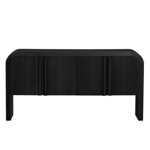 English Elm U_style Wave Door Pine Console Table Sculptural Storage for Entryway or Sofa Black N711P415846B