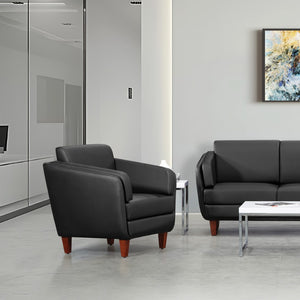 OSP Home Furnishings Club Chair Faux Leather Accent Seat with Cherry Wood Legs for Office or Lounge Spaces SL59401-U65