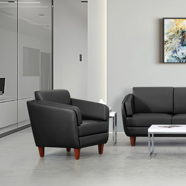 OSP Home Furnishings Club Chair Faux Leather Accent Seat with Cherry Wood Legs for Office or Lounge Spaces SL59401-U65