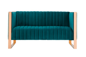 English Elm Trillium Velvet Loveseat with Gold Stainless Steel Frame, Vertical Stitching & High-Density Foam Upholstery Teal B365P398093