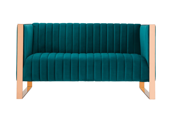 English Elm Trillium Velvet Loveseat with Gold Stainless Steel Frame, Vertical Stitching & High-Density Foam Upholstery Teal B365P398093