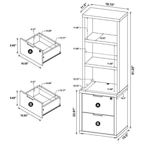English Elm Geary Modular Three Piece Bookcase Wall Unit with Locking Drawers and Usb Charging Wood B062S01702