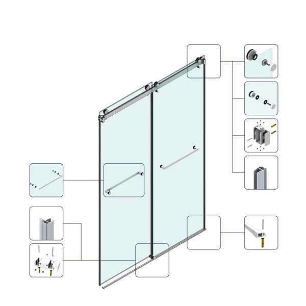 English Elm 60*66" Frameless Double Sliding Shower Door with 10mm Tempered SGCC Glass, Leak-Free 304 Stainless Hardware Black T3177P320583