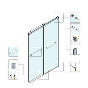 English Elm 60*72" Frameless Double Sliding Shower Door with 10mm SGCC Tempered Glass, Leak‑Free 304 Stainless Hardware Black T3177P320586