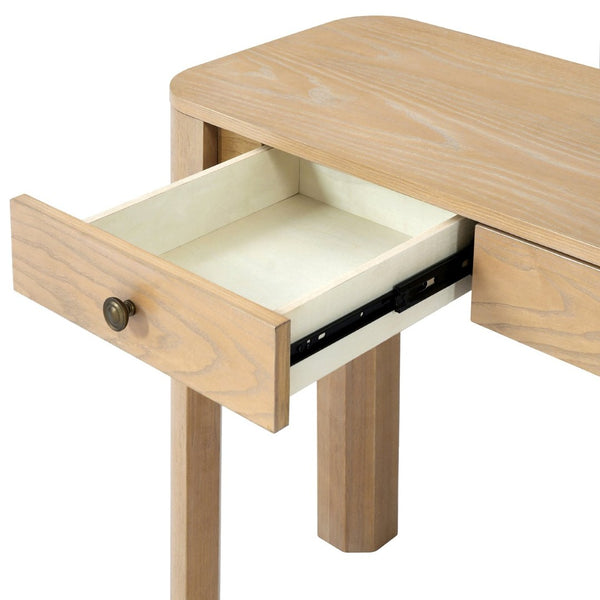 English Elm Trexm Rustic Oak Entryway Console Table with Three Drawers and Rounded Rubberwood Legs N715P361525D