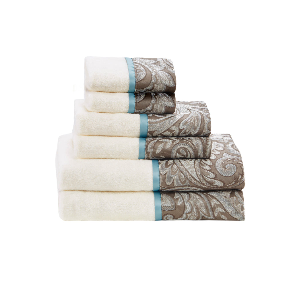 JLA Home Madison Park - 6 Piece Jacquard Towel Set – Plush 100% Cotton Spa Collection with Paisley Hem, OEKO‑TEX Certified Elegance MP73-5310