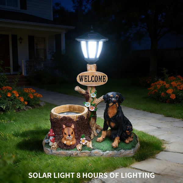 English Elm Rottweiler Mother and Puppy Sculptural Garden Planter Weatherproof Outdoor Accent W5398P464249