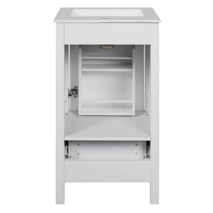 English Elm 18-Inch Modern Bathroom Vanity with Ceramic Sink, Soft-Close Doors, Divider Drawer & Adjusting Feet White N729P334854K
