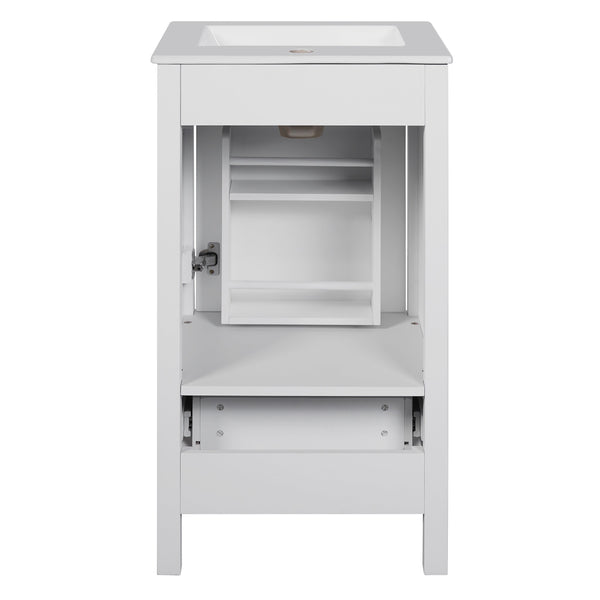 English Elm 18-Inch Modern Bathroom Vanity with Ceramic Sink, Soft-Close Doors, Divider Drawer & Adjusting Feet White N729P334854K