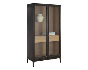 Sunpan Cecilia Display Cabinet - Mid-Century Modern Design with Smoked Grey Acacia & Glass Doors, 75H