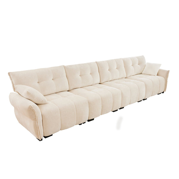 English Elm Modern Luxurious 4-Seater Sofa with Solid Wood Frame, Plush Chenille Upholstery, Durable High-Resilience Cushions for Living Room Comfort and Stylish Lounges White W714S01140
