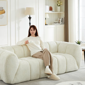 English Elm Chenille Cloud Sofa Quilted Checkered Seat Pure Foam Deep Cushion Contemporary Living Room Beige W834S00638