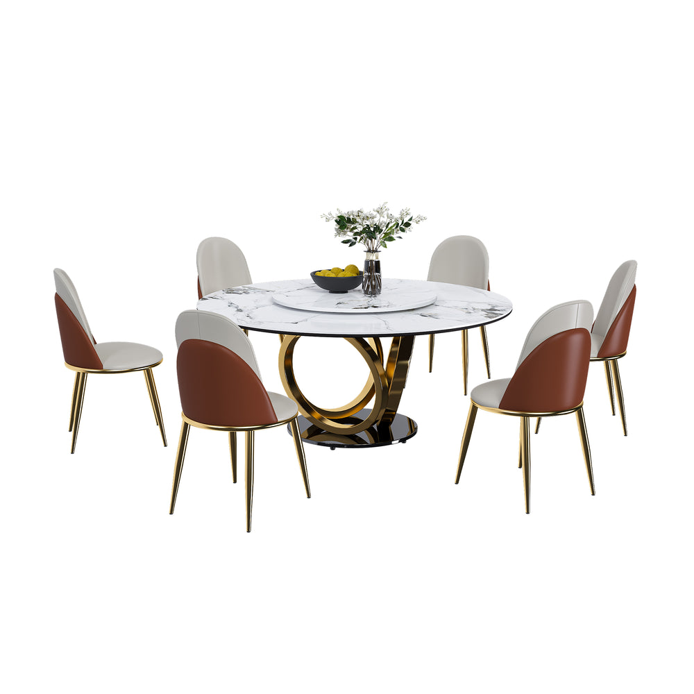 English Elm 59" Round Dining Table With Lazy Susan - Stylish Sintered Stone Top For Compact Spaces & 6 Guests W2699S00030