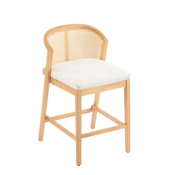English Elm Christopher Knight Home® - Tatti Plush Padded Counter Stool Set of 2 with Rattan-Accented Curved Back and Wood Frame, Cozy Beige,Natural N775P271407N