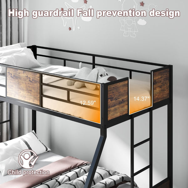 English Elm Twin Over Full Bunk Bed Frame – Sturdy Metal Design With Safety Guardrails, Trundle & Easy Assembly W3107P341507-GIGA