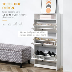 English Elm Homcom Slim Shoe Cabinet With 3 Fold-Out Drawers, Stylish Storage For Hallways & Bedrooms, White W2225P229439