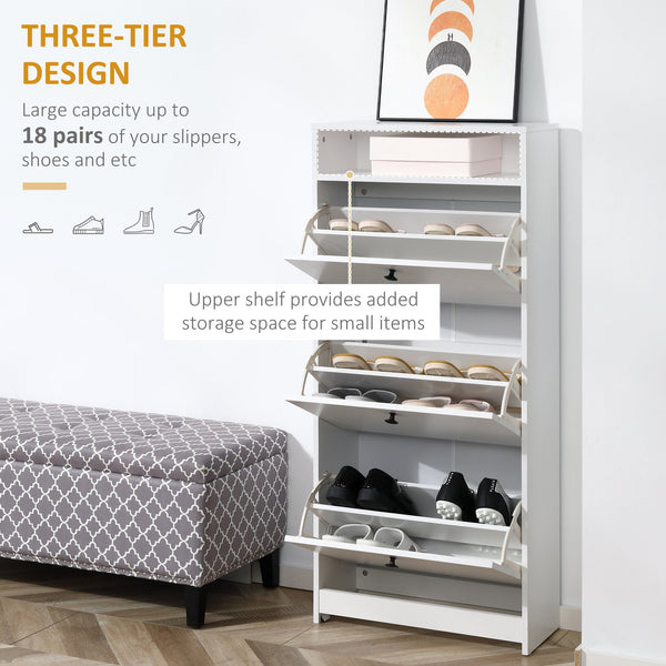 English Elm Homcom Slim Shoe Cabinet With 3 Fold-Out Drawers, Stylish Storage For Hallways & Bedrooms, White W2225P229439