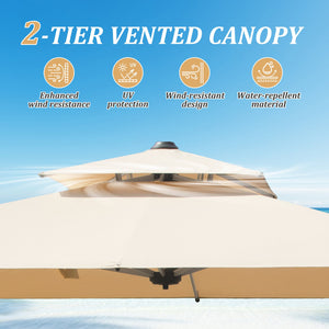 English Elm 9 9 ft Aluminum Cantilever Patio Umbrella with Tilt, Hydraulic Lift, UPF50+ Canopy, Rustproof Frame Beige W1859P337891