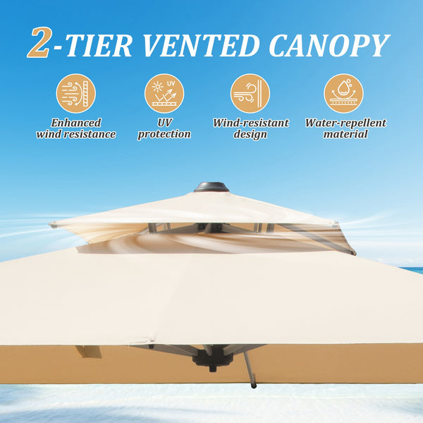 English Elm 9 9 ft Aluminum Cantilever Patio Umbrella with Tilt, Hydraulic Lift, UPF50+ Canopy, Rustproof Frame Beige W1859P337891