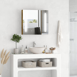 English Elm kleankin Rustic Brown Lighted Medicine Cabinet with Mirror, 27.5"x25.5" Dimmable LED, USB Charging, 3-Tier Storage, Smart Touch W2225P229718